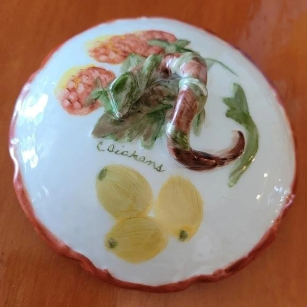 Char‎ Dickens Vintage Hand Painted Porcelain Canister Fruit Garden Still Life